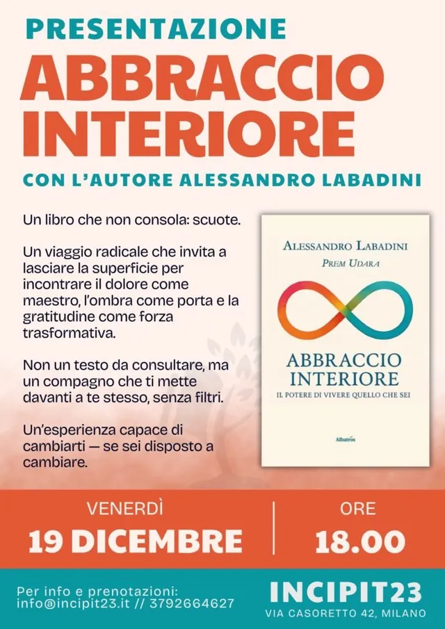 Locandina di Incipit23: presentazione di Abbraccio Interiore con l’autore, venerdì 19 dicembre